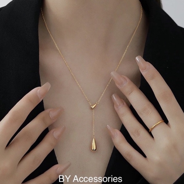 Dây chuyền nữ titan kiểu giọt nước thả dài vintage mạ vàng 18K không gỉ WN2277