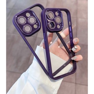 Ốp MEIRUYI cao cấp lưng trong cứng viền màu bảo vệ camera lấp lánh chống ố màu cho ip 16/15/14/13/pro/promax