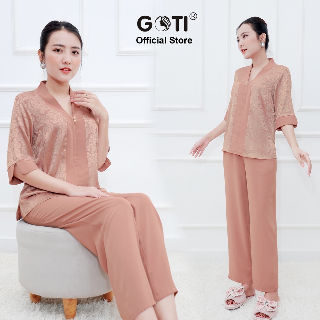 Ảnh Đồ Bộ Trung Niên GOTI Mặc Nhà Nữ Sang Trọng Chất Gấm Cao Cấp Cổ Chui Tay Lững Có Túi Pijama Lụa Cho Mẹ 3359 3360 3