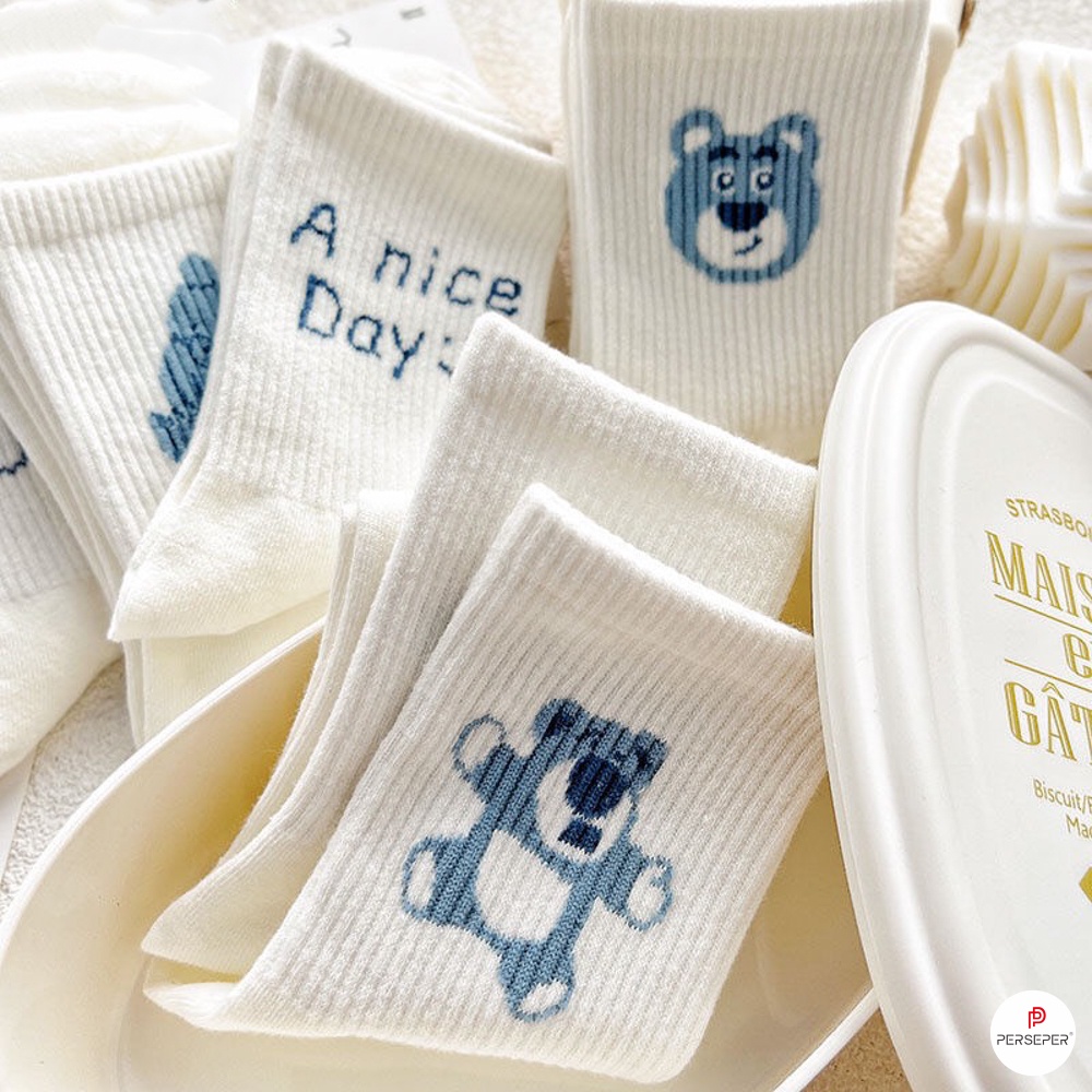 Tất vớ cổ cao nữ chất liệu cotton co giãn 4 chiều, họa tiết siêu cute - Ekiu shop