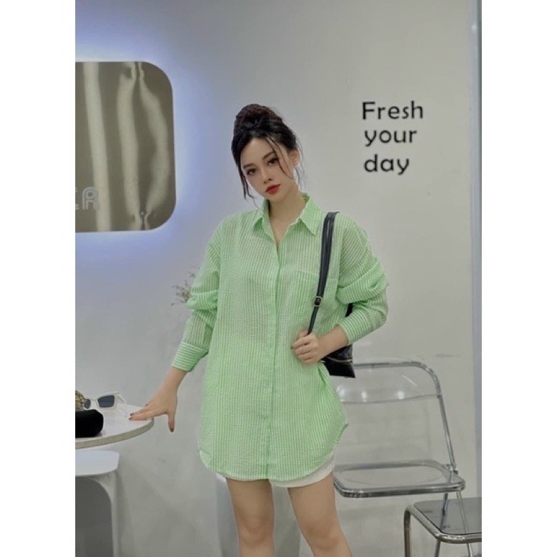 [Ảnh Thật] Áo Sơmi kẻ dài tay dáng bassic phong cách Ullzzang mới .