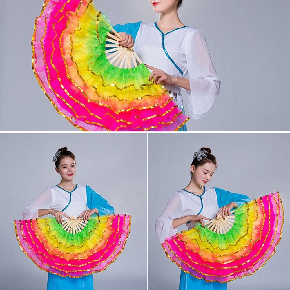 Quạt nhảy múa bụng HOBBYIN Bán chạy Màu chuyển màu dài giả Rayon Silk Fan