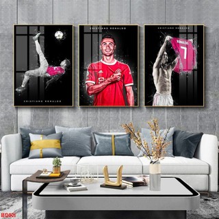 Tranh Treo Tường Cầu Thủ Bóng Đá Ronaldo - Manchester United - Tranh Laminate Tráng Gương (Bộ 3 Tấm)