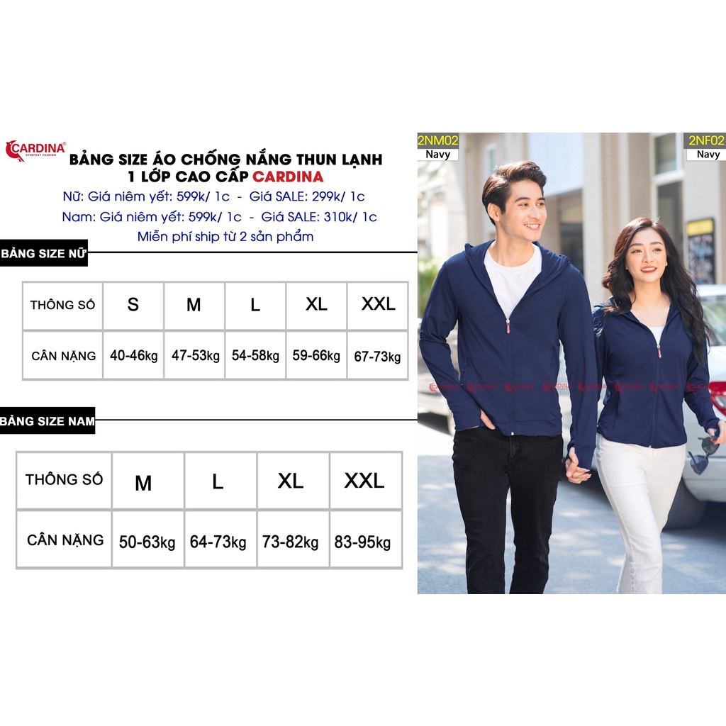Áo chống nắng Cardina 1 lớp cao cấp chính hãng 4NMF01