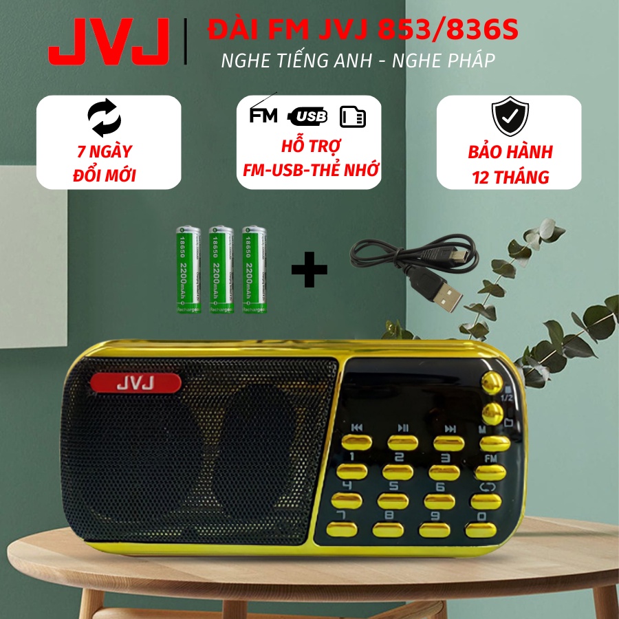 Ảnh Loa đài JVJ J-853 3 pin siêu khỏe,đài FM,hỗ trợ thẻ nhớ, USB, học tiếng anh,nghe pháp 1