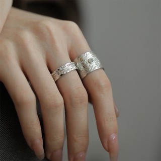 ♥Nhẫn Bạc / Vàng Hai Màu Khắc Họa Tiết Cỏ Tang Độc Đáo