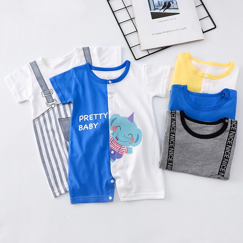 Bộ Jumpsuit Trẻ Em Cotton Nguyên Chất Mùa Hè Phong Cách Mới Phiên Bản Hàn Quốc Bé Trai Mỏng Phong Cách Nữ Tay Ngắn Áo Liền Quần Trẻ Em 3