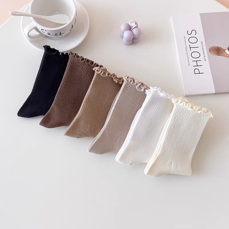 Tất Vớ Nữ Cao Cổ Camel Bèo Nhún ULZZANG STYLE HÀN QUỐC Horizon Tất Cổ Cao Vớ Trơn Nam Nữ