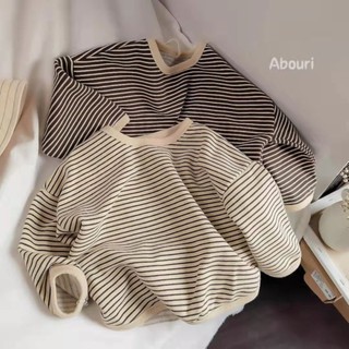 Áo len dài tay trẻ em Áo Hoodie sọc mùa thu trẻ em Áo nỉ thời trang Hàn Quốc