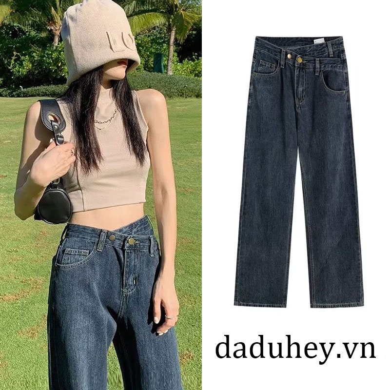 Ảnh Daduhey Quần jean ống suông rộng lưng cao cạp chéo phong cách trẻ trung thời trang Mỹ cho nữ 1