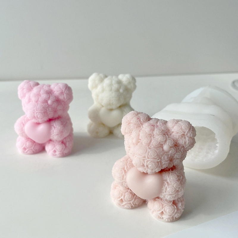 Khuôn Silicone Tạo Hình Làm Nến Thủ Công Hình Gấu Hoa Hồng Để Bàn Trang Trí Nhà Cửa