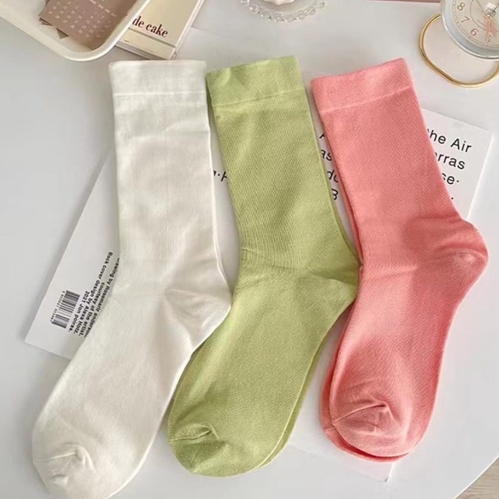 Tất Cao Cổ Nam Nữ Vớ Cao Cổ Nữ Nam Màu Pastel Vintage Chất Cotton Mịn Tất Vớ Cổ Cao Nữ Vớ Cao Cổ Cao Cấp