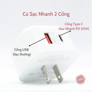 Củ Sạc Nhanh 2 Cổng PD + Quick Charge, Ổn Định, Dành Cho Nhiều Loại Máy(Bảo Hành 1 Năm)
