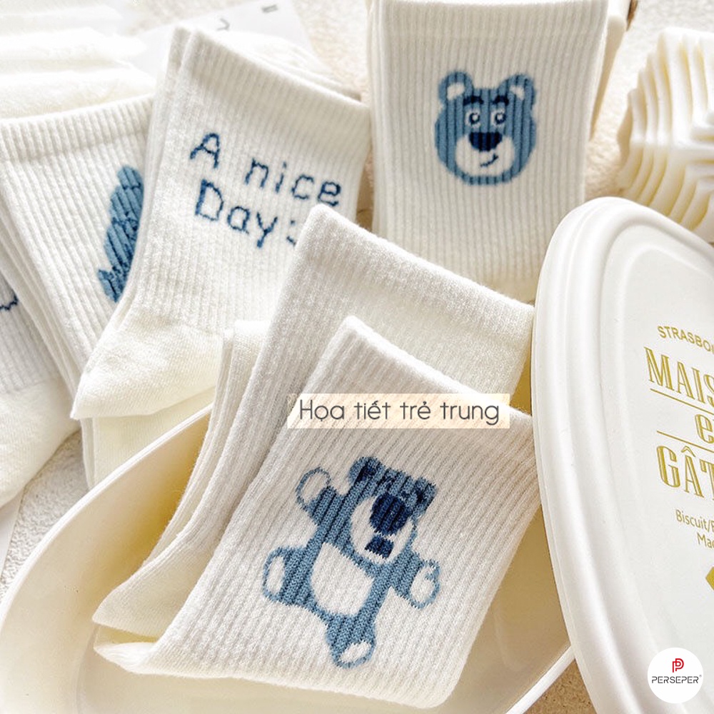 Tất vớ cổ cao nữ chất liệu cotton co giãn 4 chiều, họa tiết siêu cute - Ekiu shop