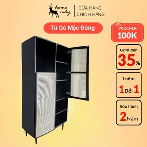 Tủ Quần Áo Mây Tre Đan Lớn HOME MÂY - Kết Hợp Cửa Mắt Cáo Tạo Tính Thoáng Khí