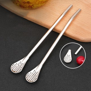 Ống Hút Đa Năng Kiêm Thìa Inox Không Gỉ Cán Dài (Bạc)