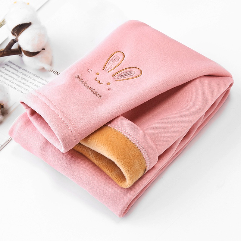 Quần Legging Trẻ Em 100-140cm Lông Cừu Lót Dày Mặc Ngoài Mùa Đông Thu Đông Bé Gái Thêu Phong Cách Mới Mùa Đông Thời Trang Quần Nữ Quần Dài