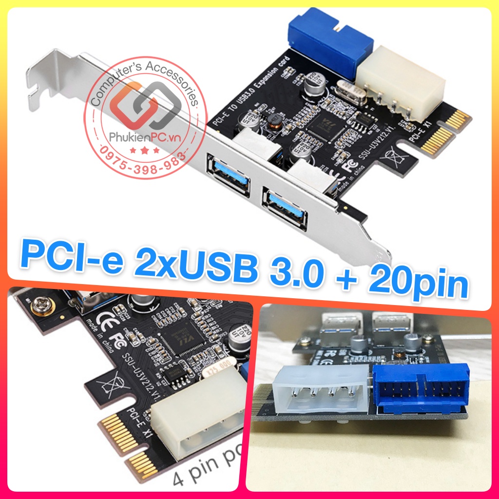 Card chuyển đổi PCI-E ra 2 port USB 3.0, 20Pin mở rộng 2 cổng USB 3.0 ...