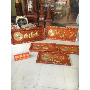 Tranh đồng hồ treo tường gỗ hương dát vàng chạm chữ cỡ 41-81
