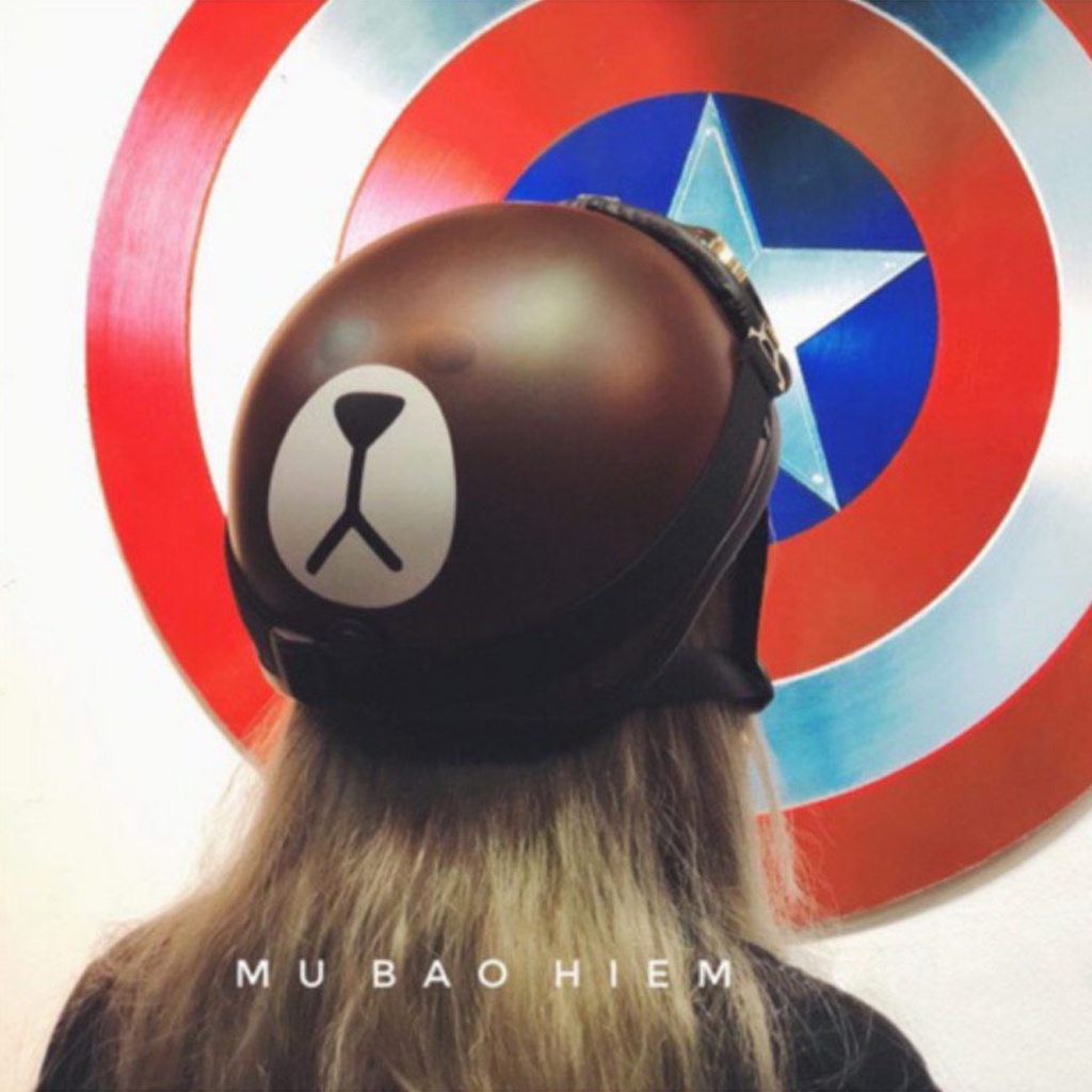 Ảnh Nón bảo hiểm nửa đầu Hpro helmet tem Gấu Nâu, mũ 1/2 freesize (55-59cm) nam nữ, kèm kính UV, kính phi công 2