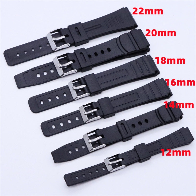 Dây Đeo Cao Su Silicone Màu Đen Có Khóa Cài 12mm 14mm 16mm 18mm 20mm 22mm Thay Thế Cho Đồng Hồ Thông Minh