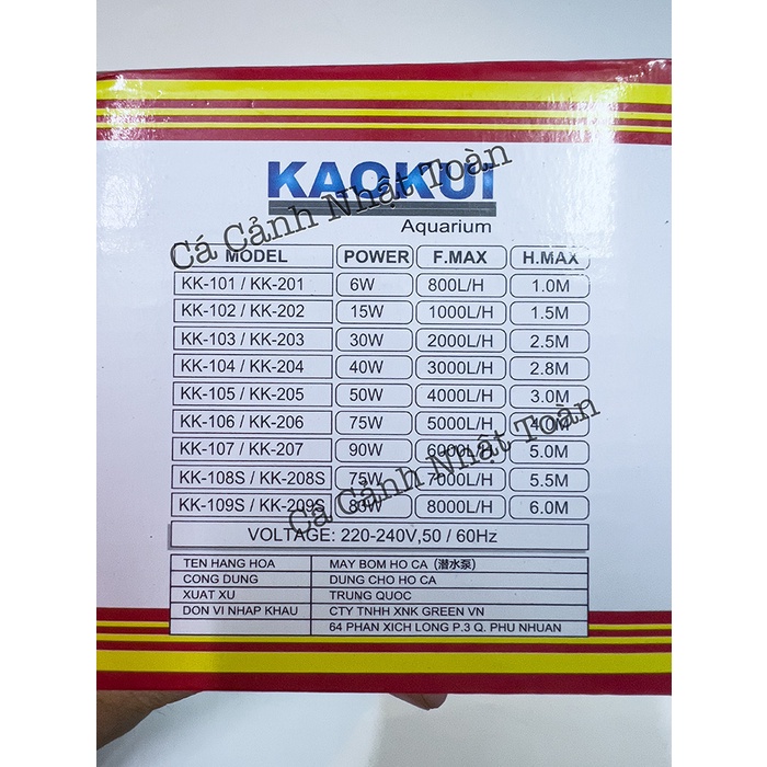 MÁY BƠM NƯỚC BỂ CÁ THẾ HỆ MỚI, SIÊU ÊM, TIẾT KIỆN ĐIỆN KAOKUI KK101, 102, 103, 104, 105, 106