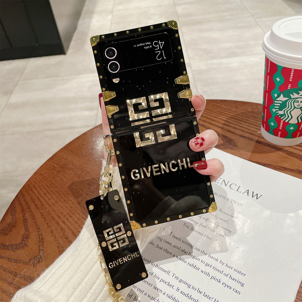 Golde cổ điển sang trọng với thiết kế vòng tay Vỏ điện thoại gấp gọn Samsung Galaxy Z Flip3 5G Z Flip4 5G Vỏ chống trầy xước có giá đỡ Vỏ bảo vệ điện thoại di động vuông