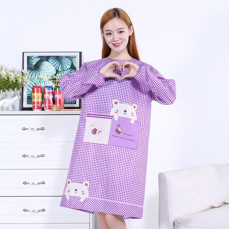 Tạp Dề Tay Dài Chống Bám Dầu Họa Tiết Hoạt Hình Phong Cách Hàn Quốc Dễ Thương Cho Người Lớn