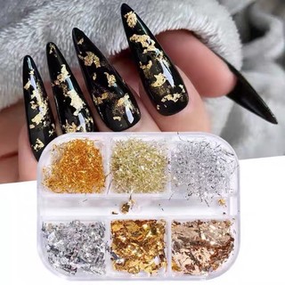 Khay giấy nhũ 6 ô dạng miếng và sợi giúp trang trí nail , tạo kiểu ẩn cho móng