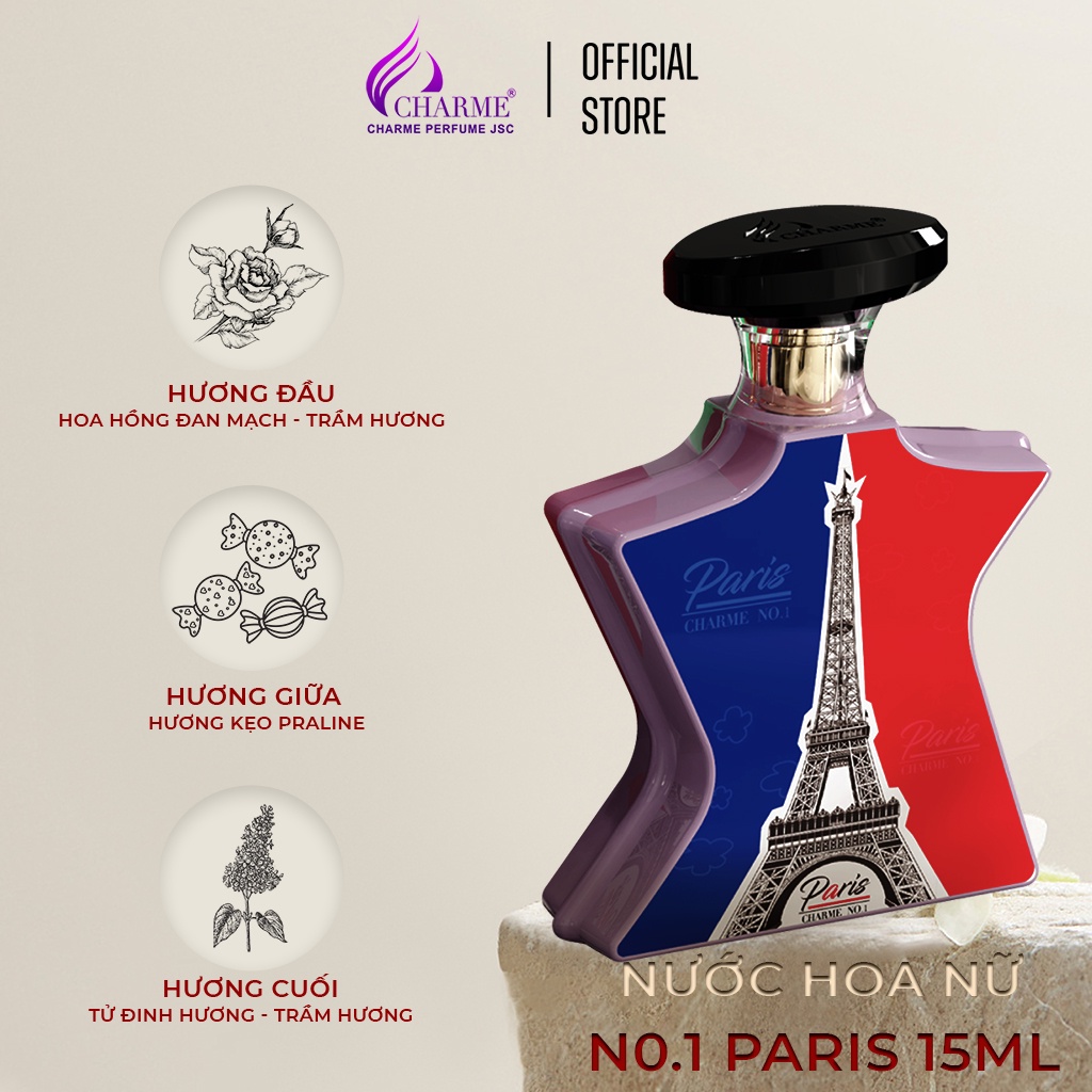 Ảnh Nước Hoa Nam Nữ CHARME N0.1 PARIS 15ml Dịu Dàng, Bí Ẩn, Chính Hãng 3
