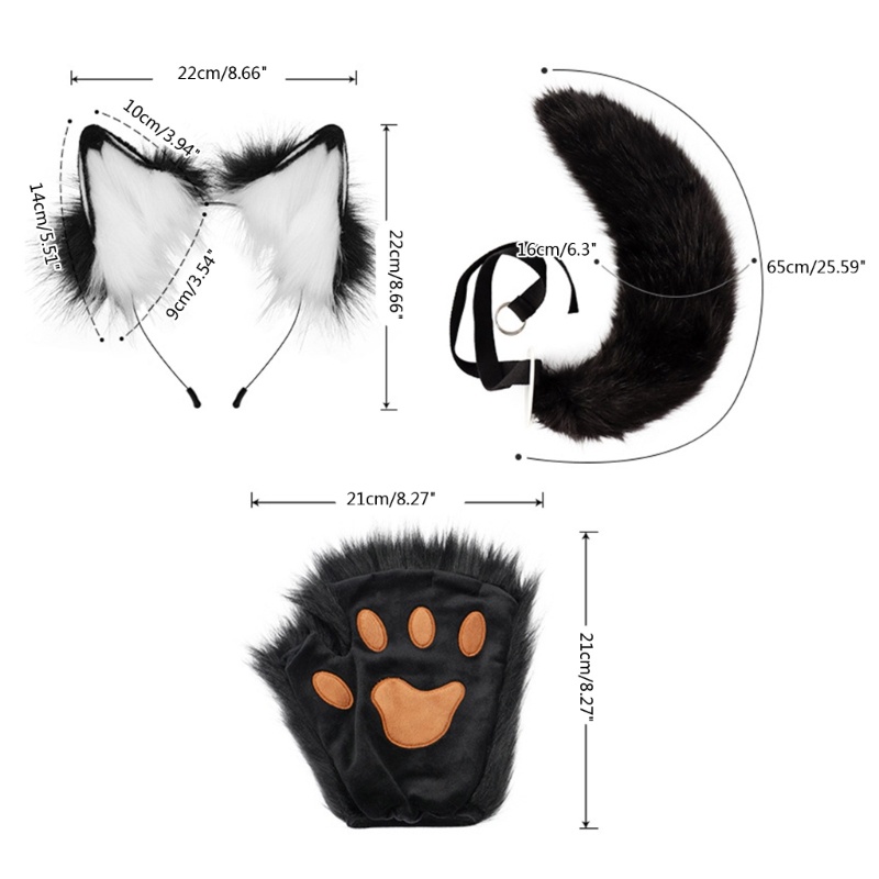 Dasbsug Bộ trang phục động vật Fox Cat-Ears Băng đô đuôi cáo sang trọng Găng tay cáo