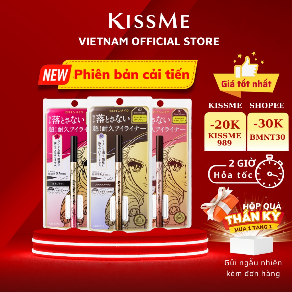 Ảnh Bút kẻ mắt nước Kissme bản cải tiến siêu bền Heroine Make Prime Liquid Eyeliner nét siêu mảnh 0.1mm 1
