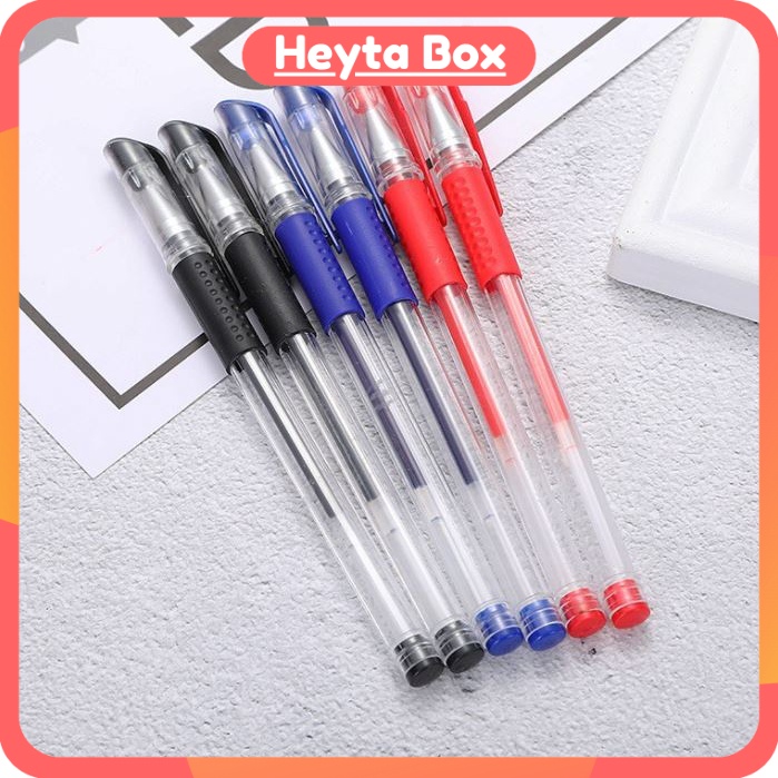 Bút bi nước viết êm tay không lem mực ra tay, bút bi giá rẻ sẵn 3 màu đen xanh đỏ, đồ dùng văn phòng phẩm Heytabox B2