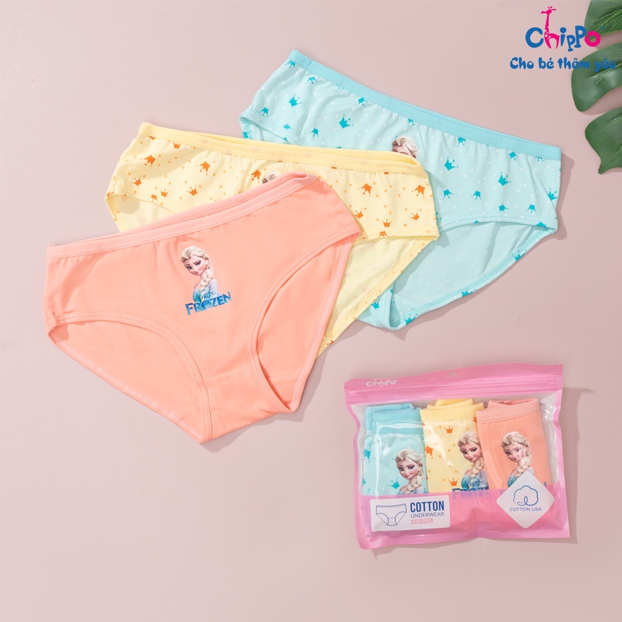 Ảnh Set 3 quần chip chéo tam giác cho bé gái từ 14 đến 50kg Chippo họa tiết Elsa dễ thương chất vải 100% cotton cao cấp 1