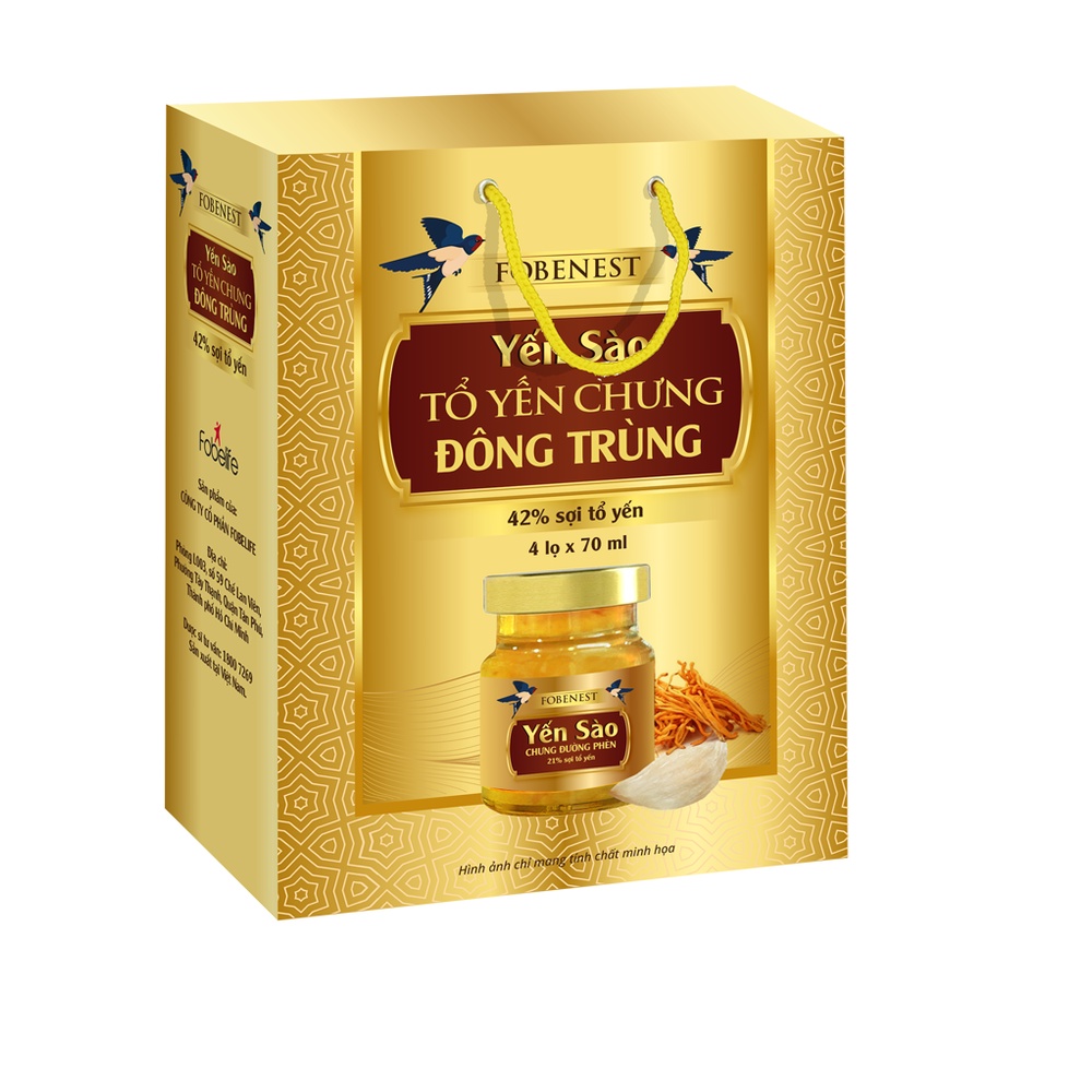 (VÀNG) Yến Sào Fobenest Đông Trùng Hạ Thảo 42% Yến N2 - Lọ 70ml