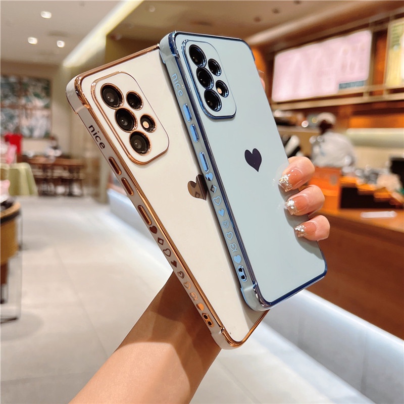 Ốp Điện Thoại Silicon Mềm Chống Sốc Họa Tiết Trái Tim Mạ Viền Dành Cho Samsung Galaxy A13 A14 A52 A53 5G A12 A23 A33 A52S