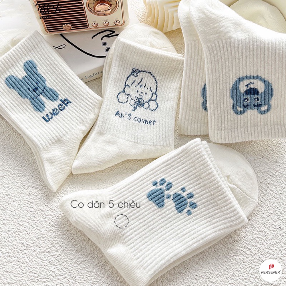 Tất vớ cổ cao nữ chất liệu cotton co giãn 4 chiều, họa tiết siêu cute - Ekiu shop