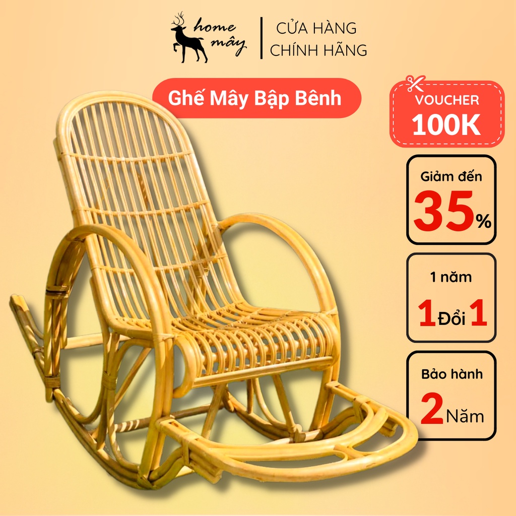 Ghế mây thư giãn bập bênh ngoài trời kèm nệm - Sản phẩm chuẩn kích thước dành cho người lớn đọc sách từ HOME MÂY