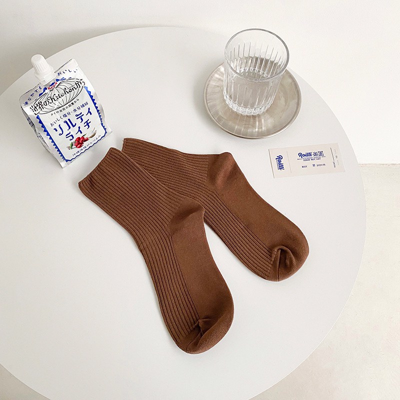 Tất Vớ Cổ Cao Camel Gân Trơn Nam Nữ Màu Horizon Set Camel Kem Sữa Hàn Quốc Tất Thể Thao Basic
