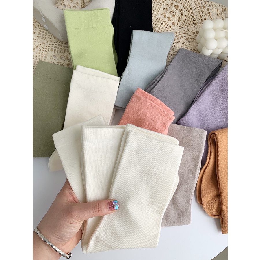 Tất Cao Cổ Nam Nữ Vớ Cao Cổ Nữ Nam Màu Pastel Vintage Chất Cotton Mịn Tất Vớ Cổ Cao Nữ Vớ Cao Cổ Cao Cấp