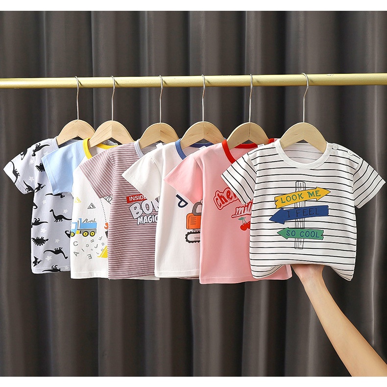 Trẻ Em Tay Ngắn Cotton Nguyên Chất Phong Cách Mới Áo Thun Bé Trai Hoạt Hình Bé Gái Tay Ngắn Phiên Bản Hàn Quốc Top