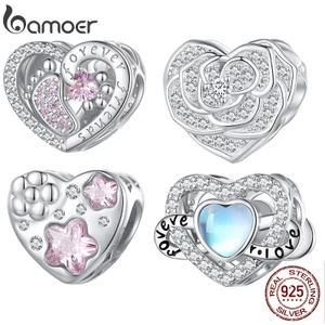 Hạt phụ kiện BAMOER bạc kiểu trái tim làm đồ trang sức thủ công