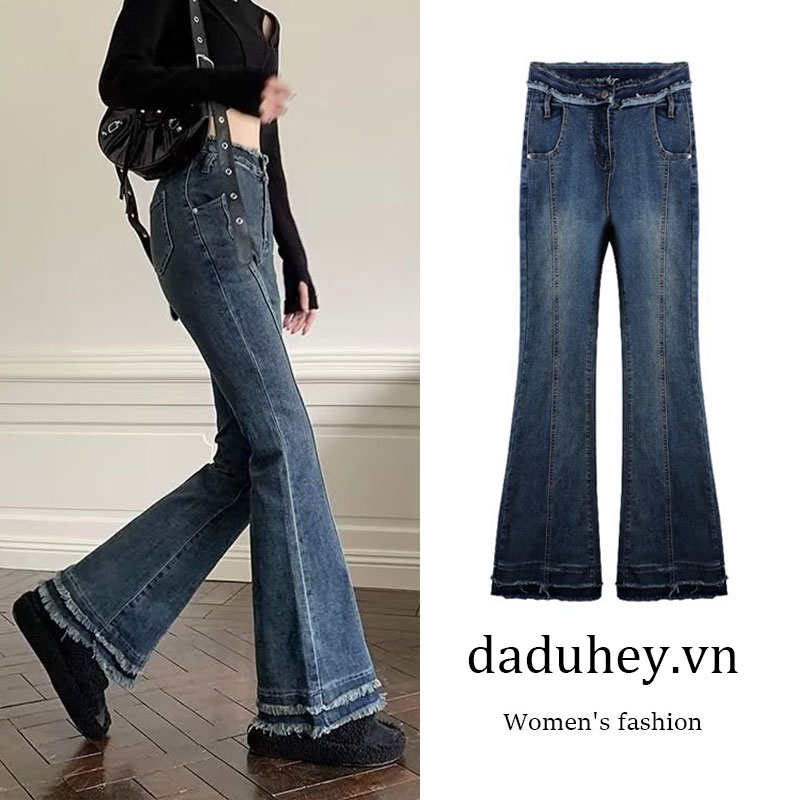 Quần jean Daduhey lưng cao ống loe phong cách retro size lớn thời trang mới cho nữ