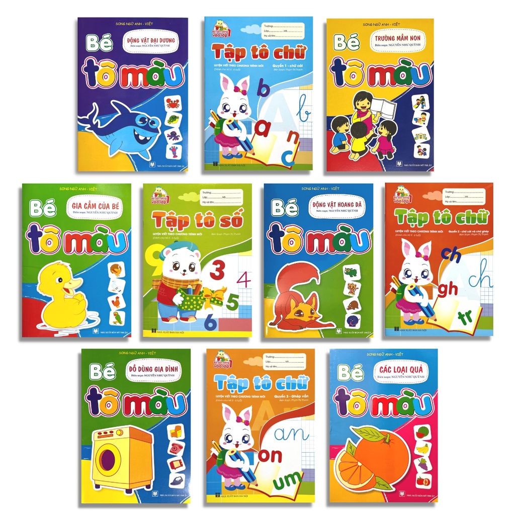 Sách Tô Màu, Tô Chữ Luyện Viết Theo Chương Trình Mới (Bộ 10 Cuốn Dành Cho Bé Chuẩn Bị Vào Lớp 1)