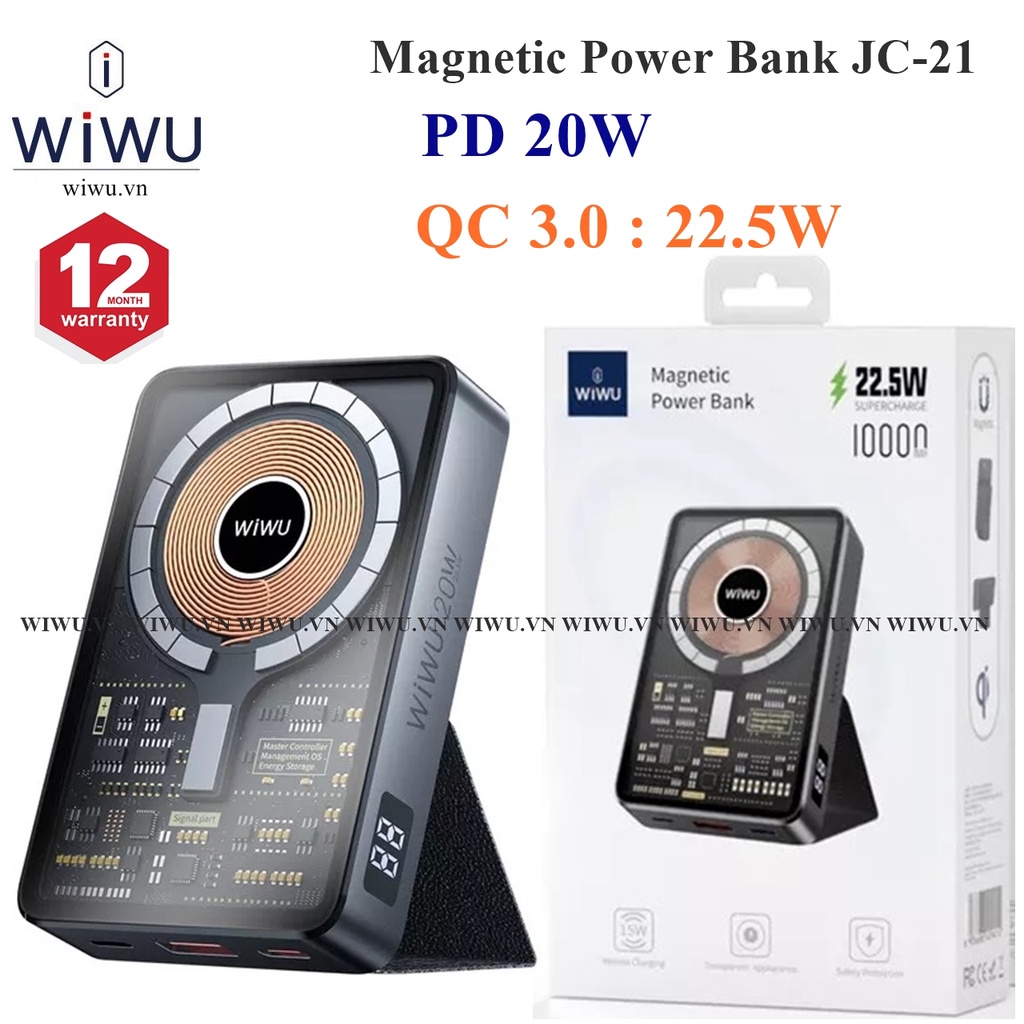 WiWU JC-21 Magnetic Transparent Wireless 10000mAh Powerbank