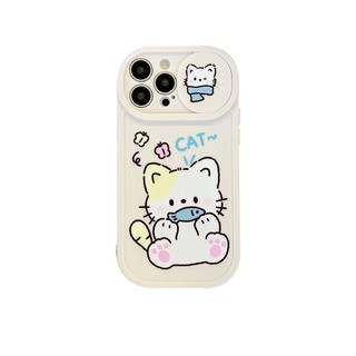 Ốp lưng iphone nắp trượt cam Họa Tiết Chú Mèo Cá Độc Đáo iPhone 11 pro max X Xr Xs 7 8 14 Plus Se 2020 12 13 pro max 13