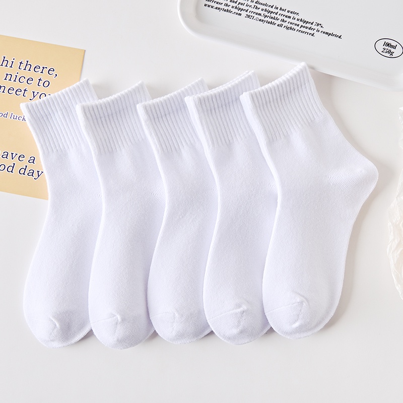 [ Mua 5 tặng 1] Set 5 Đôi Tất Thể Thao Cổ Cao Trắng Nam Nữ 3B Cotton Pha Dày Dặn, Hút Mồ Hôi