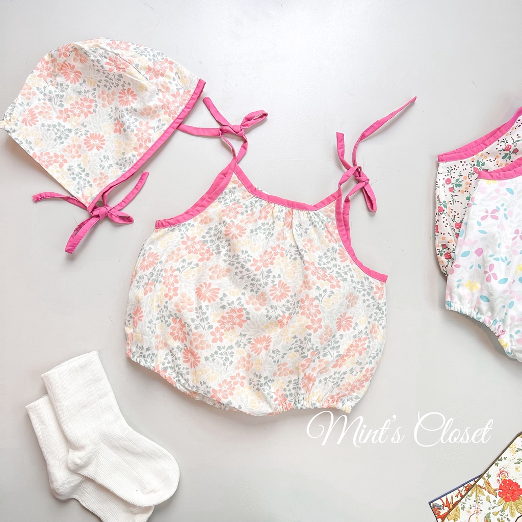 Set body 2 dây kèm nón họa tiết hoa nhí mùa hè cho bé gái sơ sinh 1 2 3 tuổi MINTSCLOSET Mints Closet - BS6055