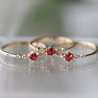 ♥Nhẫn Đính Hôn Mạ Vàng 18k Đính Đá Ruby Phong Cách Âu Mỹ Thời Trang