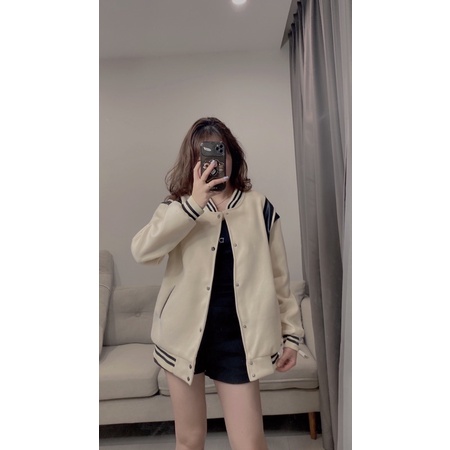 [Ảnh Thật ] Áo Khoác Bomber Unisex Dạ 2 lớp phối sọc pha da nam nữ